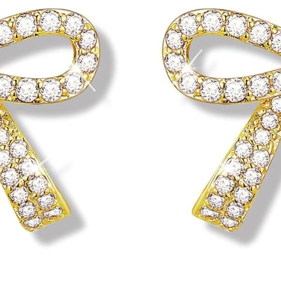 Elegant Gold-tone Cubic Zirconia Bowknot Stud Earrings for Women, Bridal & Daily - Picture 1 of 6